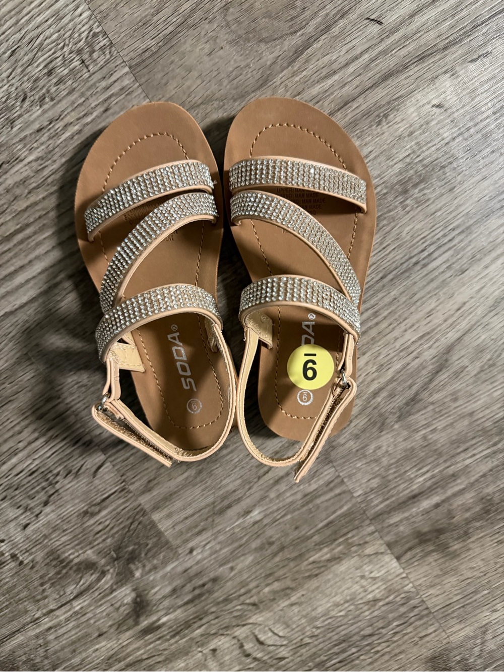 Soda Girls Tan Sandals with Sparkling Rhinestone Straps